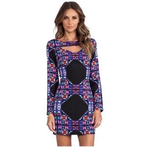Mara Hoffman Size 2  Purple Black Cut Out Geometric Long Sleeve Dress